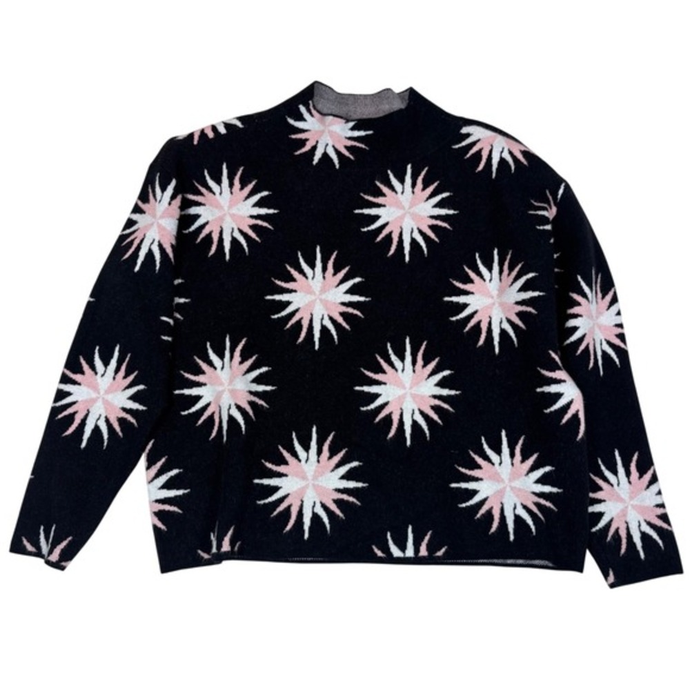 Maeve by Anthropologie Black Pink Starburst‎ Mock Neck Celestial Sweater Small